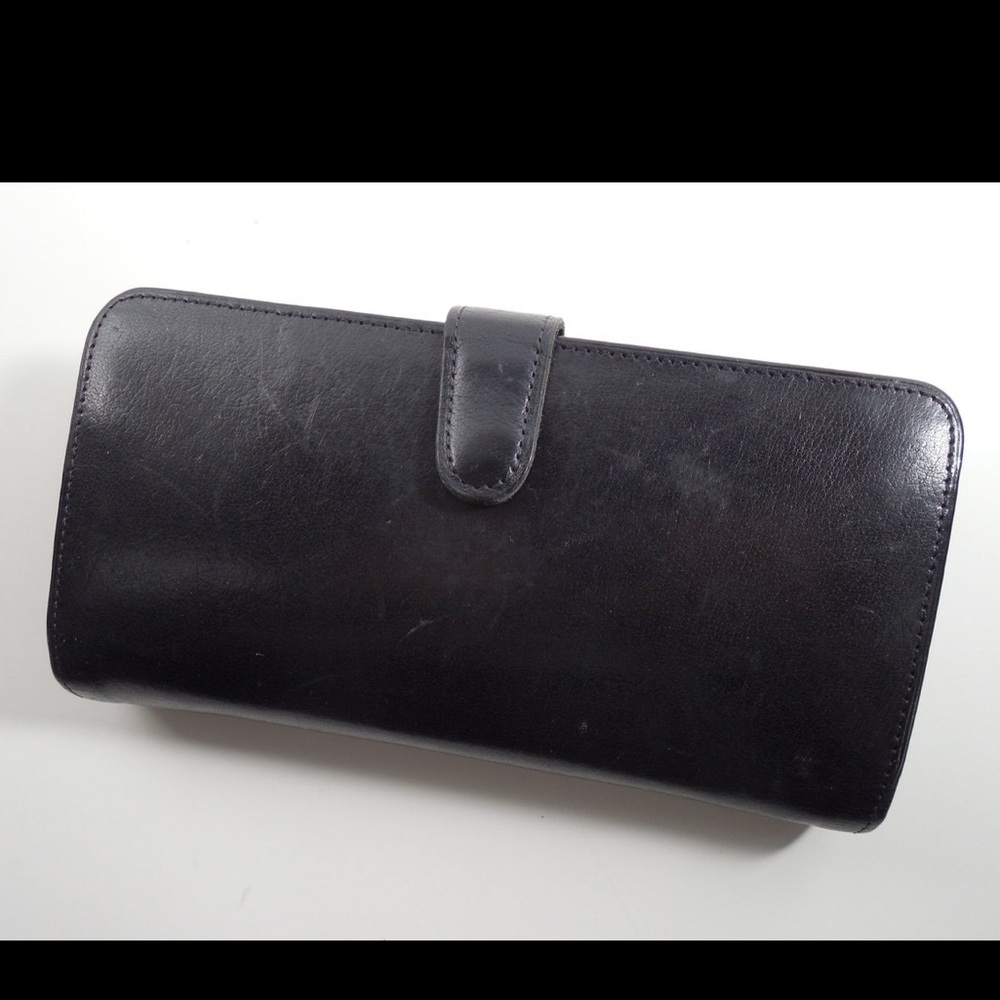 Coach Continental Black Leather Kiss Lock Checkbook Wallet